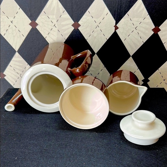 Vintage Chocolate Brown & Cream Coffee Pot Set – Mid-Century Modern Charm - Picture 4 of 6